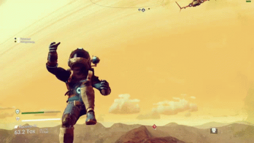A Screenshot Of A Video Game Shows A Man In A Space Suit And A Plane Flying In The Sky GIF