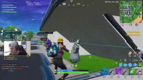 A Screenshot Of A Video Game Shows A Man Playing A Game Called Fortnite And A Map Of A Mall In The Background GIF