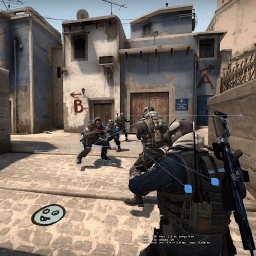 A Screenshot Of A Video Game Shows A Man With A Sniper Rifle In Front Of A Building With The Letter B On It GIF