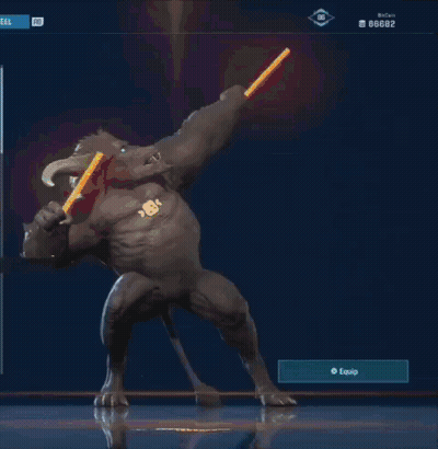 A Screenshot Of A Video Game Shows A Monster With Horns Holding Glow Sticks Up In The Air GIF