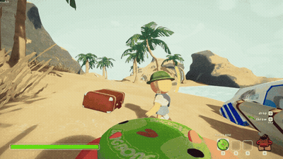 A Screenshot Of A Video Game Shows A Person Holding A Green Object That Says ' Groovy ' On It GIF