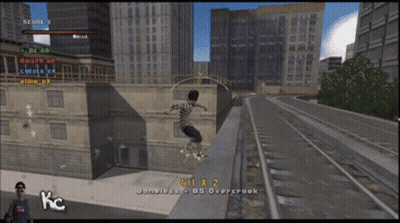 A Screenshot Of A Video Game Shows A Person Riding A Skateboard With A Score Of 447 X 2 GIF
