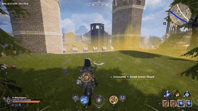 A Screenshot Of A Video Game Shows A Small Armor Shard Being Consumed GIF