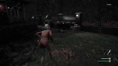 A Screenshot Of A Video Game Shows A Woman Getting Out Of A Car With The Word Yard On The Screen GIF