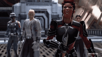 A Screenshot Of A Video Game Shows A Woman Holding A Knife GIF