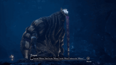 A Screenshot Of A Video Game Shows Esquie Talking To A Monster GIF