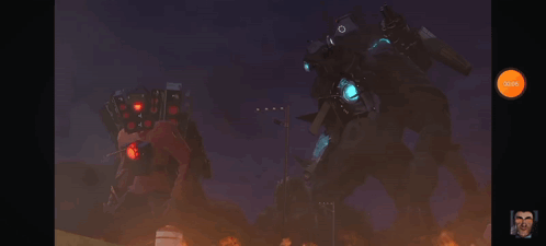 A Screenshot Of A Video Game Shows Two Robots Fighting Each Other And A Button That Says Auto GIF