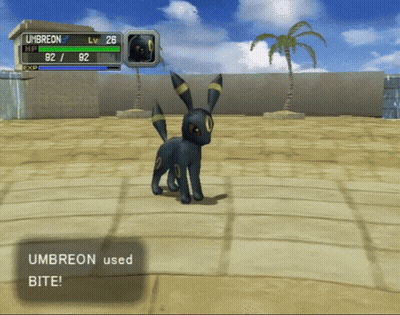a screenshot of a video game shows umbreon being used