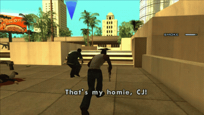 A Screenshot Of A Video Game That Says That 'S My Homie , Cj GIF