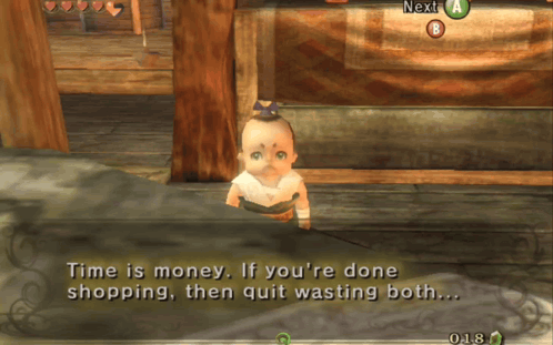 A Screenshot Of A Video Game That Says Time Is Money If You Re Done Shopping Then Quit Wasting Both GIF