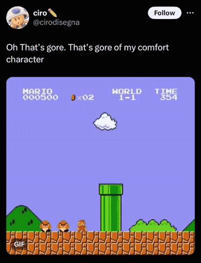 A Screenshot Of A Video Game With A Caption That Says " Oh That 'S Gore That 'S Gore Of My Comfort Character " GIF
