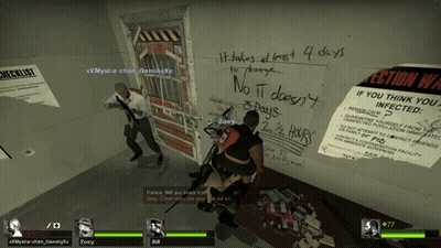 A Screenshot Of A Video Game With A Checklist On The Wall Behind Them GIF