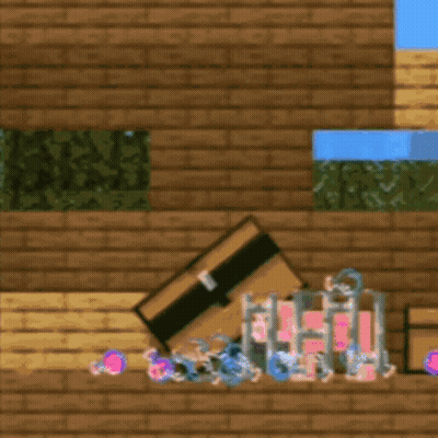 a screenshot of a video game with a pink square in the middle of the screen