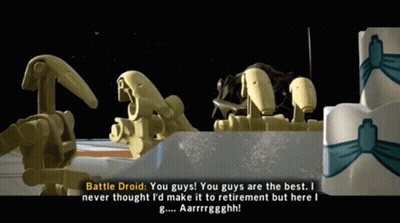 A Screenshot Of A Video Game With Battle Droid Saying " You Guys Are The Best " GIF
