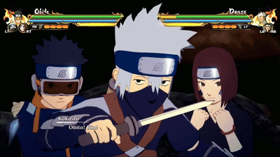 A Screenshot Of A Video Game With Obito Kakashi And Rin On The Screen GIF