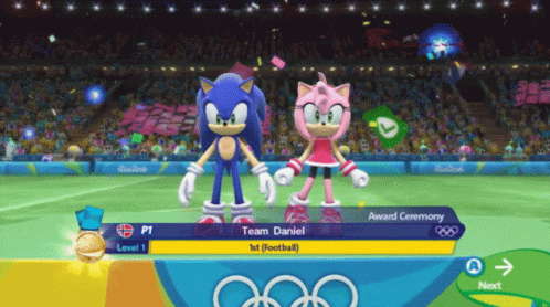 A Screenshot Of A Video Game With Sonic And Amy Standing On A Field GIF