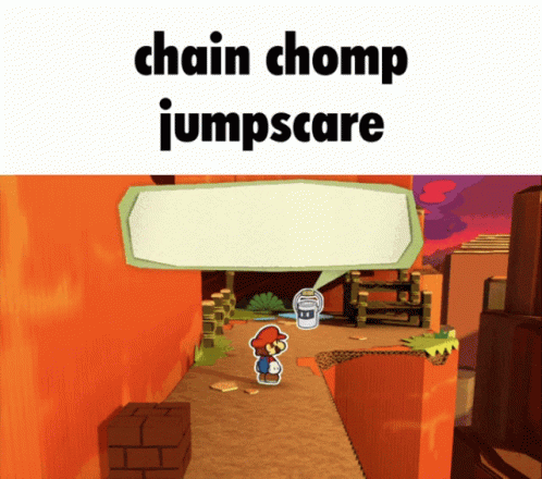 A Screenshot Of A Video Game With The Words Chain Chomp Jumpscare GIF