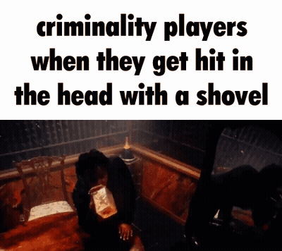 A Screenshot Of A Video Game With The Words " Criminality Players When They Get Hit In The Head With A Shovel " GIF