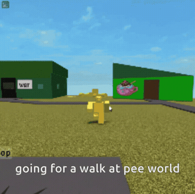 A Screenshot Of A Video Game With The Words " Going For A Walk At Pee World " GIF