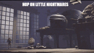 A Screenshot Of A Video Game With The Words `` Hop On Little Nightmares '' . GIF
