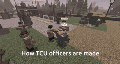 A Screenshot Of A Video Game With The Words " How Tcu Officers Are Made " GIF