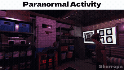 A Screenshot Of A Video Game With The Words Paranormal Activity Above It GIF