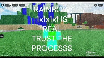 A Screenshot Of A Video Game With The Words " Rainbow 1X1x1 Is Real Trust The Process " GIF