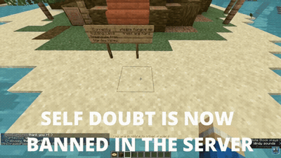 A Screenshot Of A Video Game With The Words Self Doubt Is Now Banned In The Server At The Bottom GIF