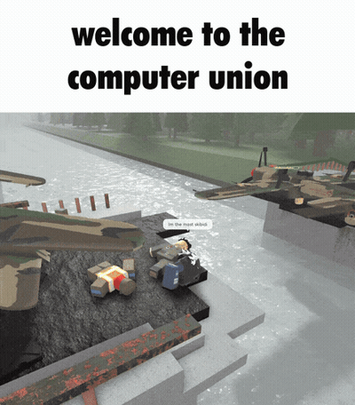 A Screenshot Of A Video Game With The Words Welcome To The Computer Union GIF