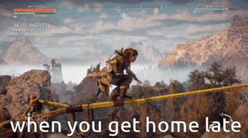 A Screenshot Of A Video Game With The Words " When You Get Home Late " At The Bottom GIF