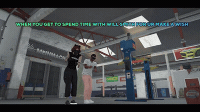 A Screenshot Of A Video Game With The Words When You Get To Spend Time With Will Smith For Ur Make A Wish GIF