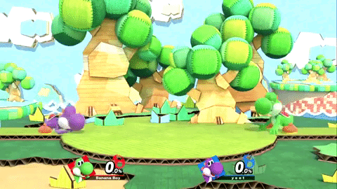 A Screenshot Of A Video Game With Yoshi And Banana Guy Playing GIF