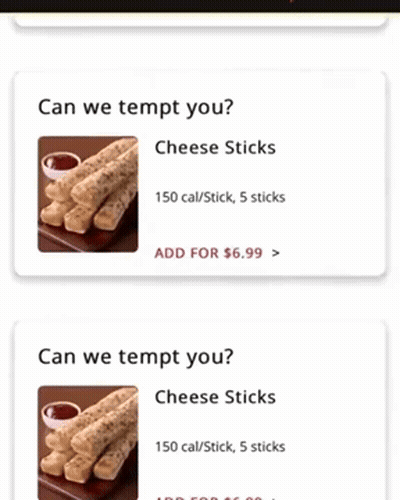 A Screenshot Of A Website That Says " Can We Tempt You Cheese Sticks " GIF