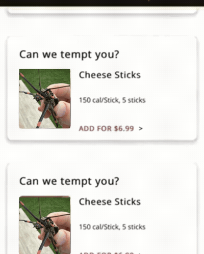 A Screenshot Of A Website That Says " Can We Tempt You Cheese Sticks " GIF
