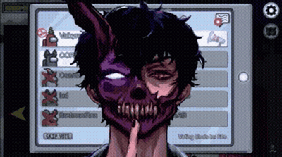 A Screenshot Of Among Us Shows A Character With A Purple Mask On His Face GIF