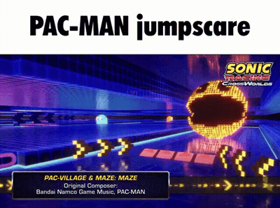 A Screenshot Of Pac-Man Jumpscare Sonic Racing Cross Worlds GIF