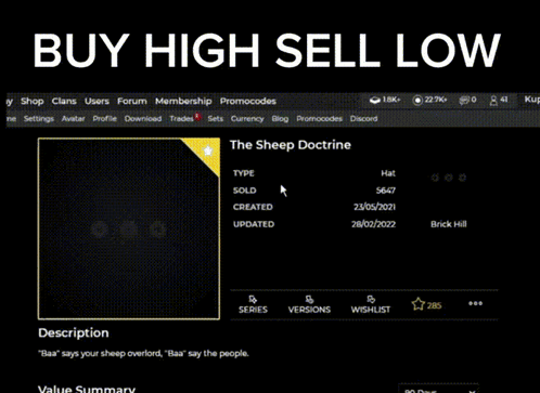 A Screenshot Of The Sheep Doctrine With The Words Buy High Sell Low GIF