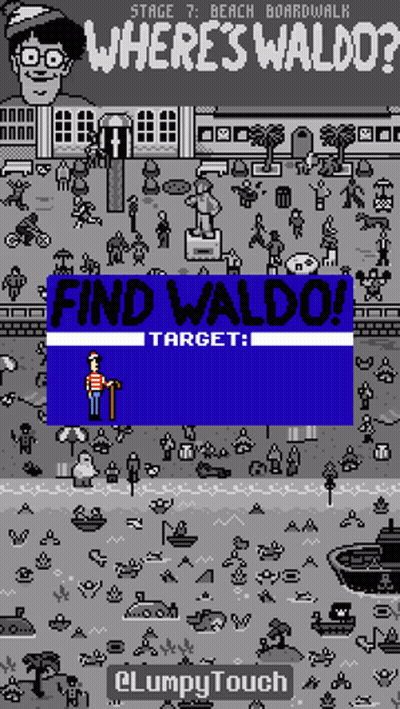 A Screenshot Of Where 'S Waldo Stage 7 Beach Boardwalk Game GIF