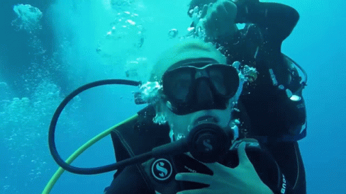 A Scuba Diver Is Taking A Picture Of Another Scuba Diver GIF