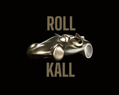A Sculpture Of A Car With The Words Roll Kall Above It GIF