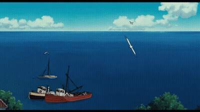 A Seagull Flies Over A Large Body Of Water GIF