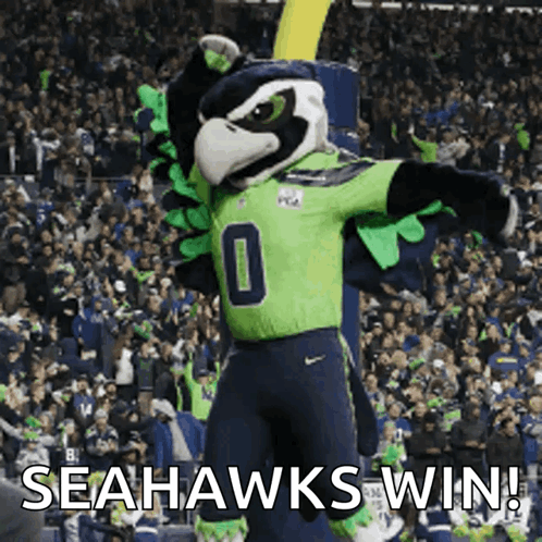 A Seahawks Mascot Stands In Front Of A Crowd GIF