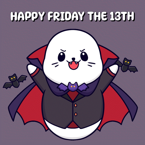A Seal Dressed As A Vampire With Bats And The Words Happy Friday The 13Th Above It GIF