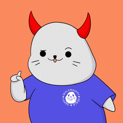 A Seal With Red Horns Is Wearing A Blue Shirt That Says Seals Sappy GIF