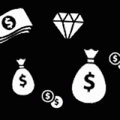 A Seamless Pattern Of Money Bags , Coins , And A Diamond On A Black Background GIF