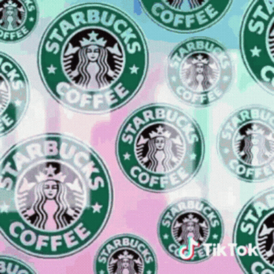 A Seamless Pattern Of Starbucks Coffee Logos On A Blue Background GIF