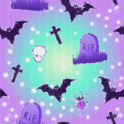 A Seamless Pattern With Bats Graves And Spiders With Rip Written On The Gravestone GIF