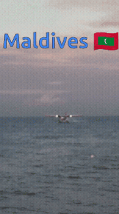 A Seaplane Is Taking Off From Maldives With A Flag In The Background GIF