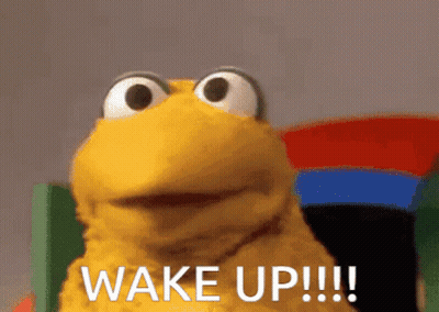A Sesame Street Frog Says Wake Up !!! GIF