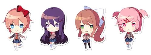 A Set Of Four Anime Characters Including A Girl With A Scary Face Sticker